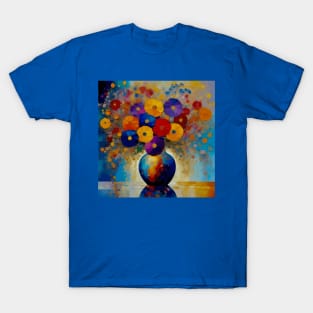 Colorful Floral Still Life Painting in a Blue Vase T-Shirt